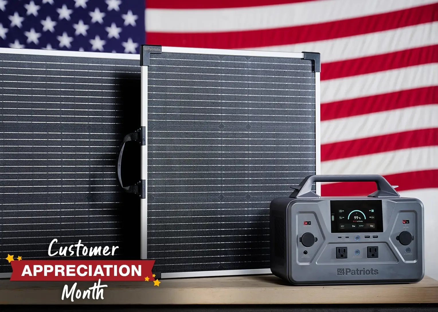 A man setting up his 2 solar panels to charge his Patriot Power Solar Generator 2200X