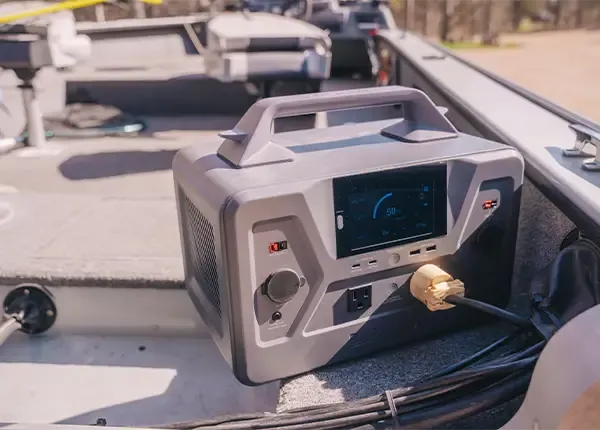 The 4Patriots Patriot Power Generator plugged in to a source on a fishing boat.