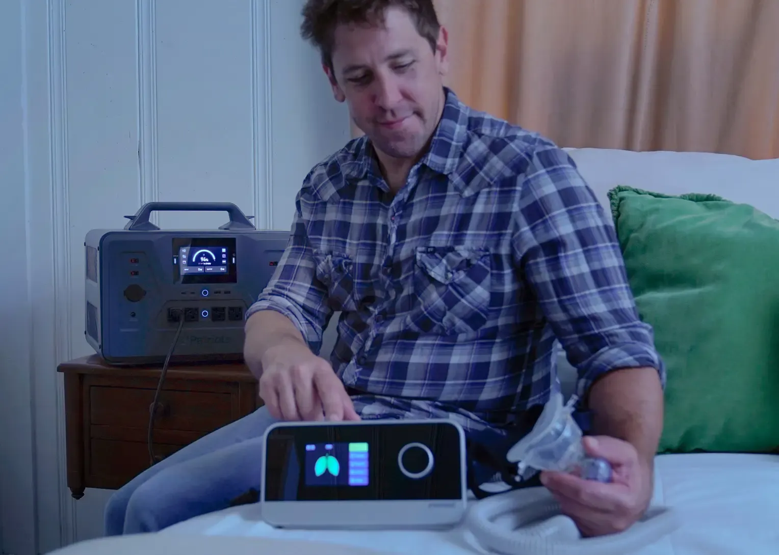 Patriot Power Solar Generator 2500X powers fridge The Patriot Power Generator 2500X charging laptop, tablet, and phone on kitchen counter in front of open fridge.