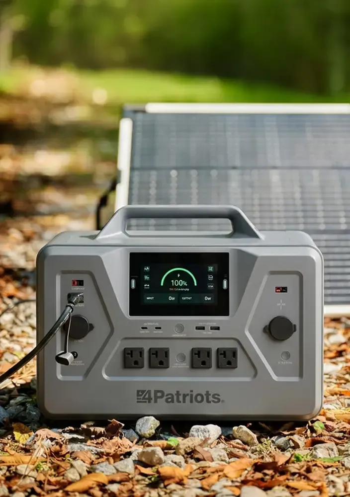 A Solar Generator 2200X sitting outside in the sun charging with its solar panel. 