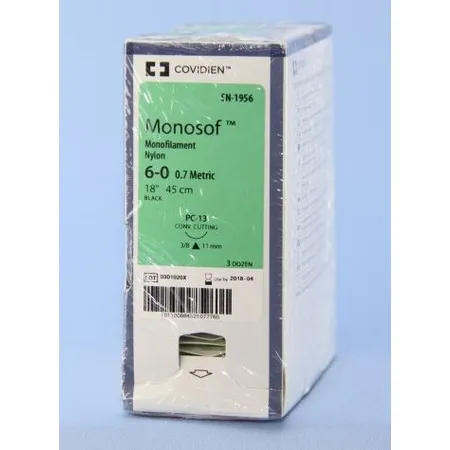 Suture, Conventional Cutting, Size 6-0, Black, 18", Needle PC-13, 3/8 Circle, 3 dz/bx