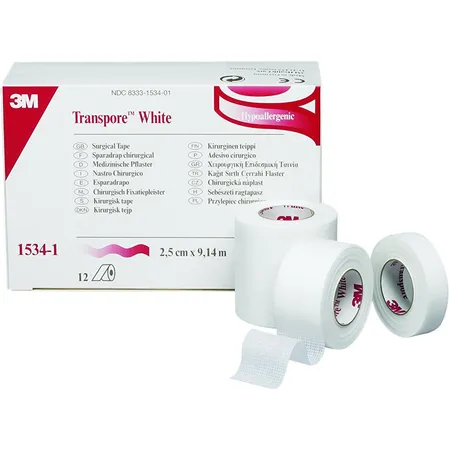 Tape Surgical Transpore 1" x 10 yds White, 12/Box