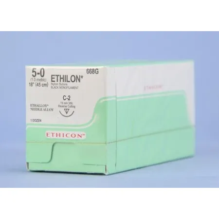 Suture Nylon 5-0 Black Mono 18" C-2 Reverse Cutting 3/8 Circle, 12/Bx