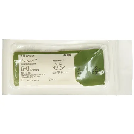 Suture, Reverse Cutting, Size 6-0, Black, 18", Needle C-12, 3/8 Circle, 3 dz/bx