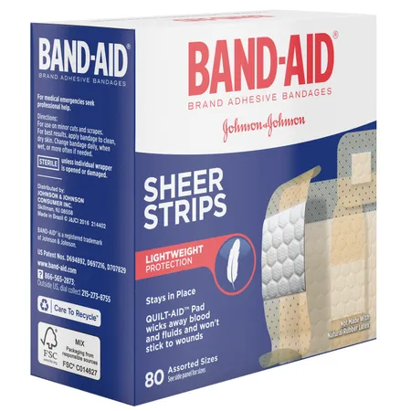 Bandage Adhesive Sheer Band-Aid Assorted 80/Bx, 24/Cs