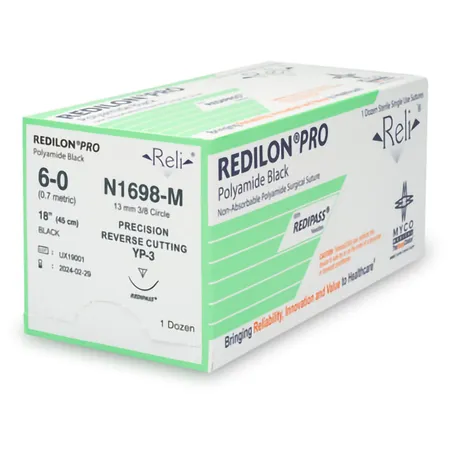 Suture Nylon 3-0 Black Mono 18" YFS-2, 12/Bx