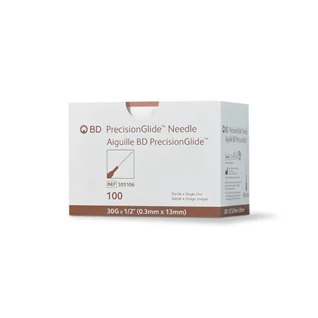 Needle, Hypodermic, PrecisionGlide, 30G x 1/2" Regular Bevel, 100/Bx