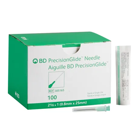 Needle, Hypodermic, PrecisionGlide, 21G x 1" Regular Bevel, 100/Bx