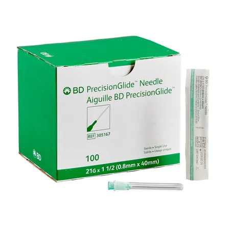 Needle, Hypodermic, PrecisionGlide, 21G x 1.5" Regular Bevel, 100/Bx