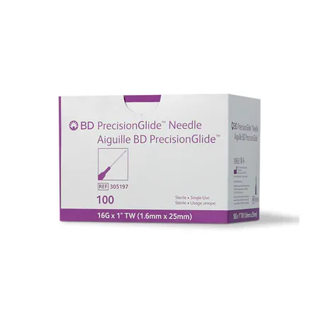 Hypodermic Needle 16G x 1" Regular Bevel, 100/Box