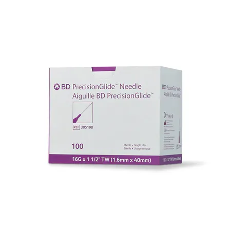 Needle, Hypodermic, PrecisionGlide, 16G x 1.5" Regular Bevel, 100/Bx