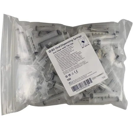 Oral Syringe 1 mL Tip Cap Clear, 100/Pk