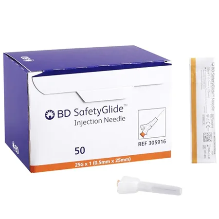 Hypodermic Needle Safety 25G x 1" Regular Bevel, 50/Bx