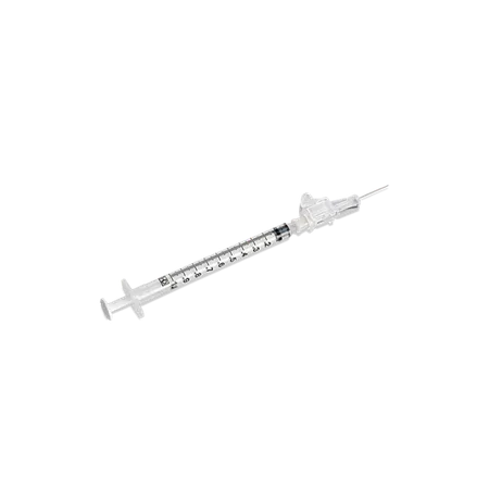 Syringe 1 mL, Safety,  27G x 5/8", SafetyGlide, Detachable Needle, Luer-Lok, 50/Bx