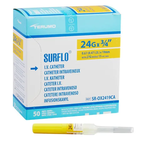IV Catheter Surflo ETFE 24G x ¾" Yellow, 50/Bx