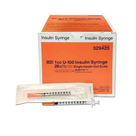 Insulin Syringe 1 mL 28G x ½", 100/Bx