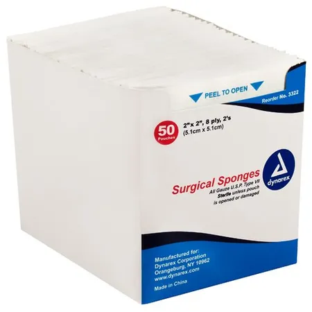Gauze Sponge Woven Sterile 2" x 2" 8-Ply 2's, 50/Bx