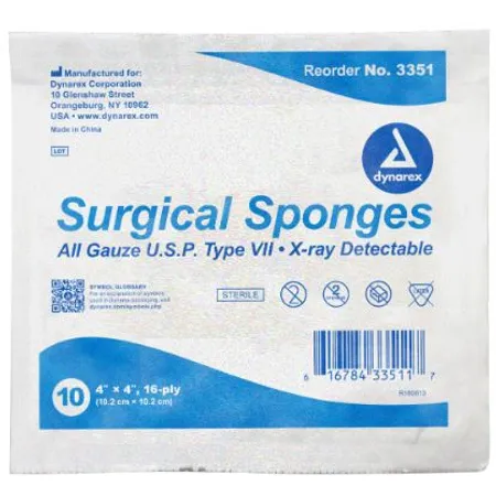 Gauze Sponge X-Ray Sterile 4" x 4" 16-Ply, 10/Pk