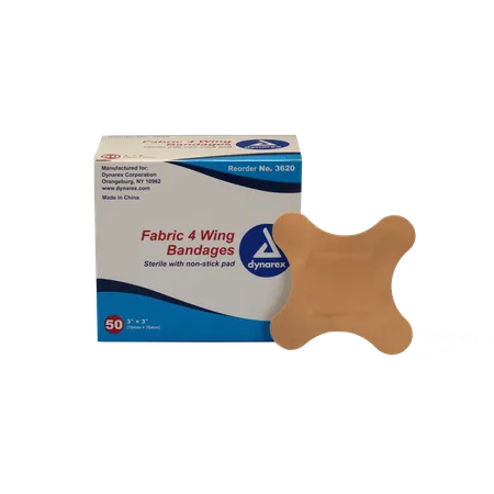 Bandage Adhesive Fabric 4-Wing 3" x 3", 50/Bx
