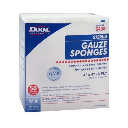 Gauze Sponge Woven Sterile 4"x 4" 8-Ply 2's 50/Bx, 12/Cs