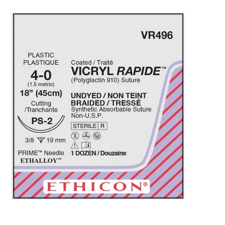 Suture Vicryl Rapide 4-0 Undyed Braided 18" PS-2 Reverse Cutting 3/8 Circle, 12/Bx