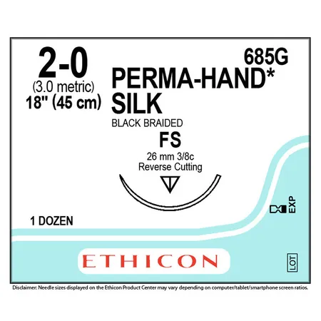 Perma-Hand Suture 6-0 1x18" Silk Braid P-1 Black 12/Bx
