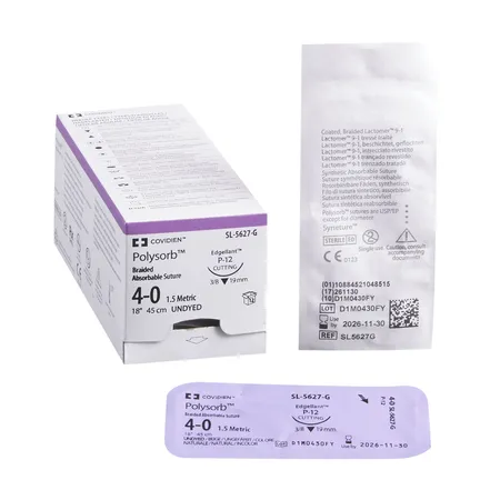 Suture, Premium Reverse Cutting, Size 4-0, Undyed, 18", Needle P-12, 3/8 Circle, 1 dz/bx