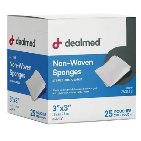 Gauze Sponge Sterile Non-Woven 3" x 3" 4-Ply 2', 25/Box