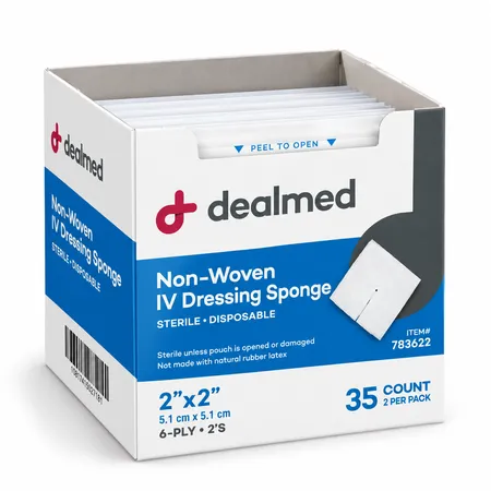 IV Dressing, 2" x 2", Sponge, 6-Ply, 2's, Sterile, Non-Woven, 35/Bx
