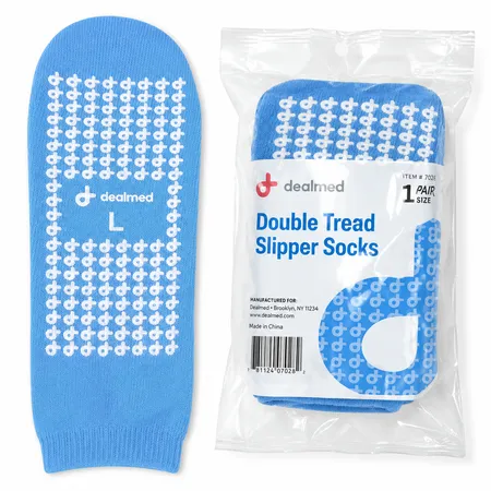 Slipper Socks Large, Blue, Double tread, 48/Cs