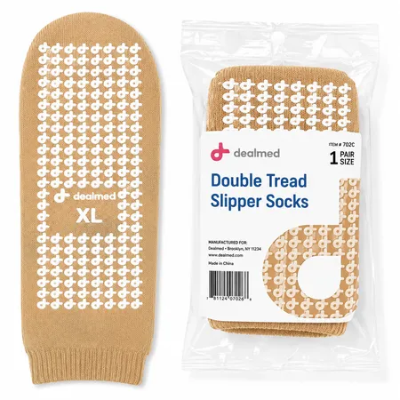 Slipper Socks XL Beige, Double tread, 48/Cs