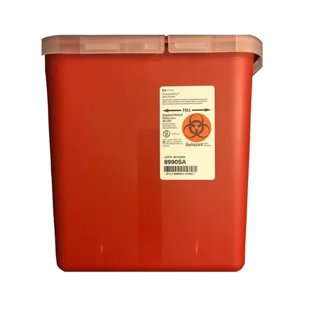 Sharps Container 2 Gal Hinged Lid Red, Ea