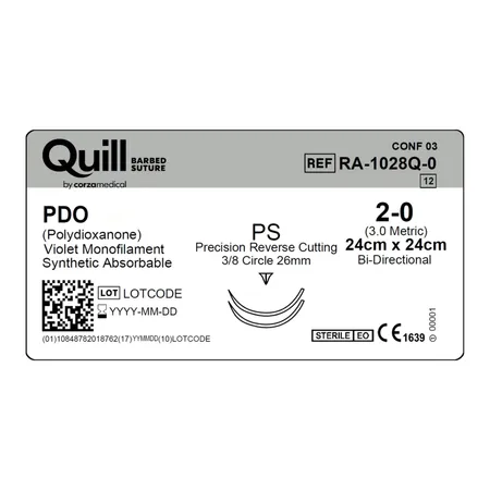 Suture PDO 2-0 Violet 24 cm PS Reverse 3/8, 12/Bx