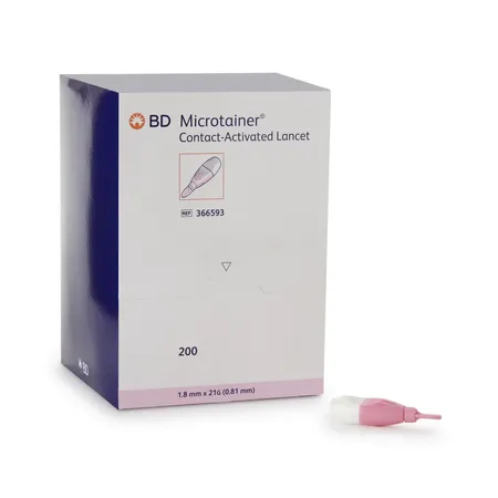 Lancet Microcontainer Medium Flow 21G x 1.8 mm Pink, 200/Pk