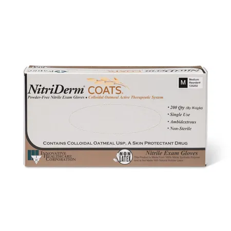Gloves, Medium, Exam, Nitrile, Non-Sterile, PF, Colloidal Oatmeal, Therapeutic, 200/bx, 10 bx/cs