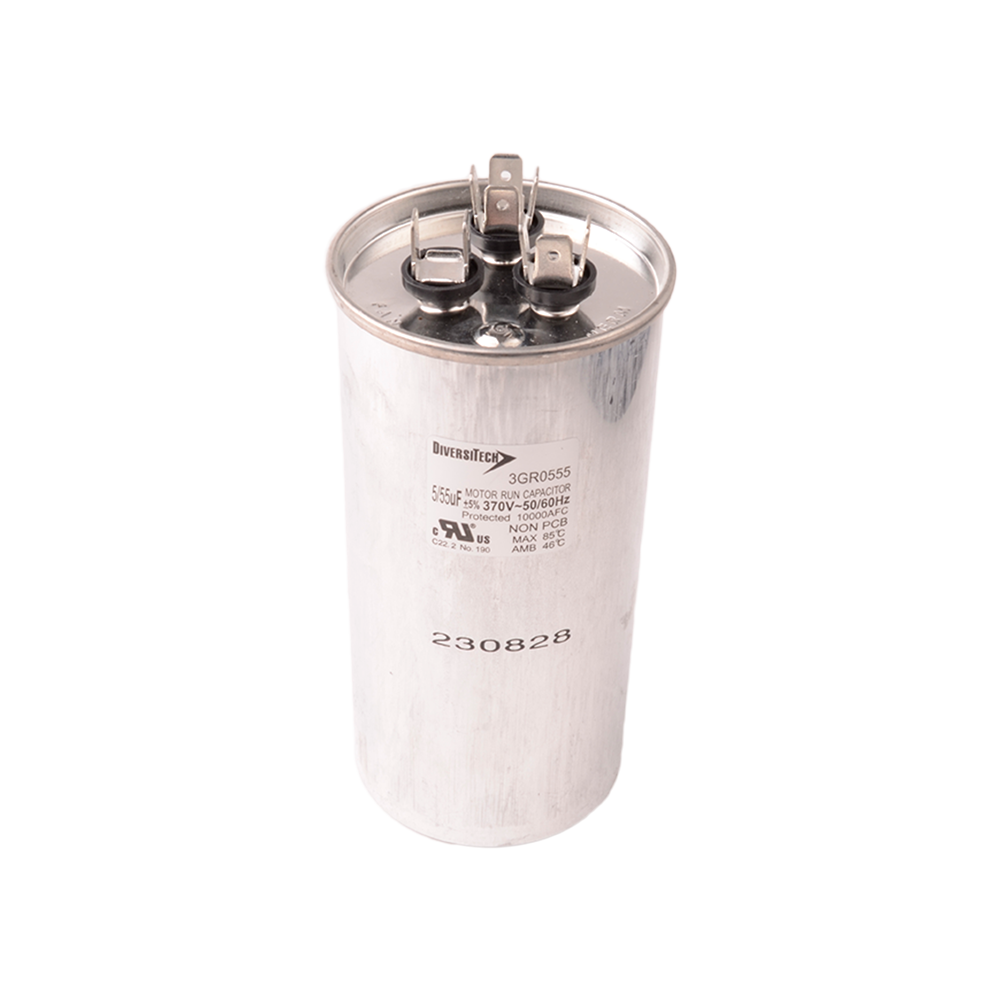 Mtr. Run Cap, Rnd, 55+5uf 370v
